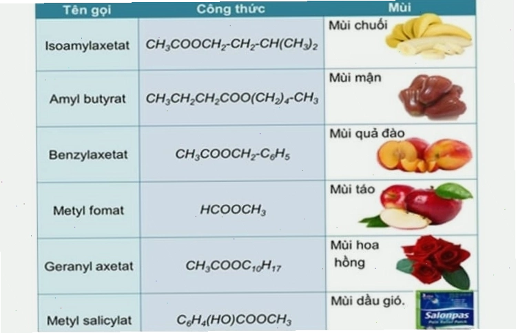 Các loại este tạo mùi hương trái cây phổ biến