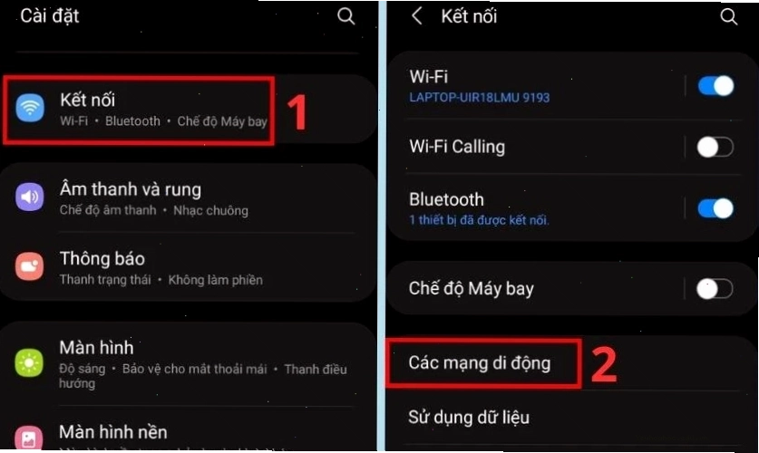 Chọn Các mạng di động trong Kết nối