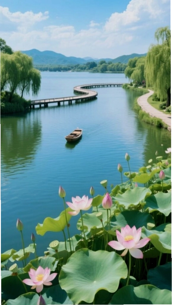 Con đường ven hồ bình yên rợp bóng cây xanh mát