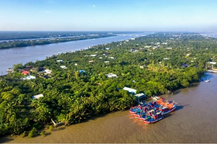 Cồn Phụng Bến Tre như một ốc đảo xanh mướt giữa lòng sông
