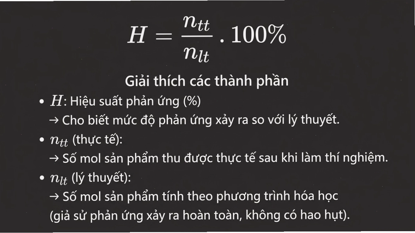 Công thức tính hiệu suất phản ứng theo số mol