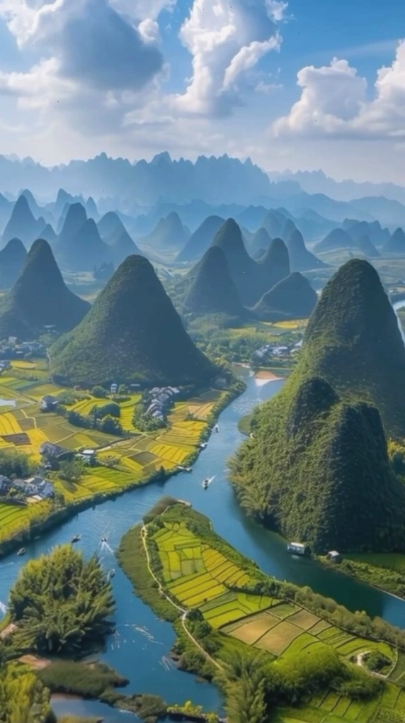 Dòng sông uốn lượn hiền hòa qua thung lũng núi đá xanh
