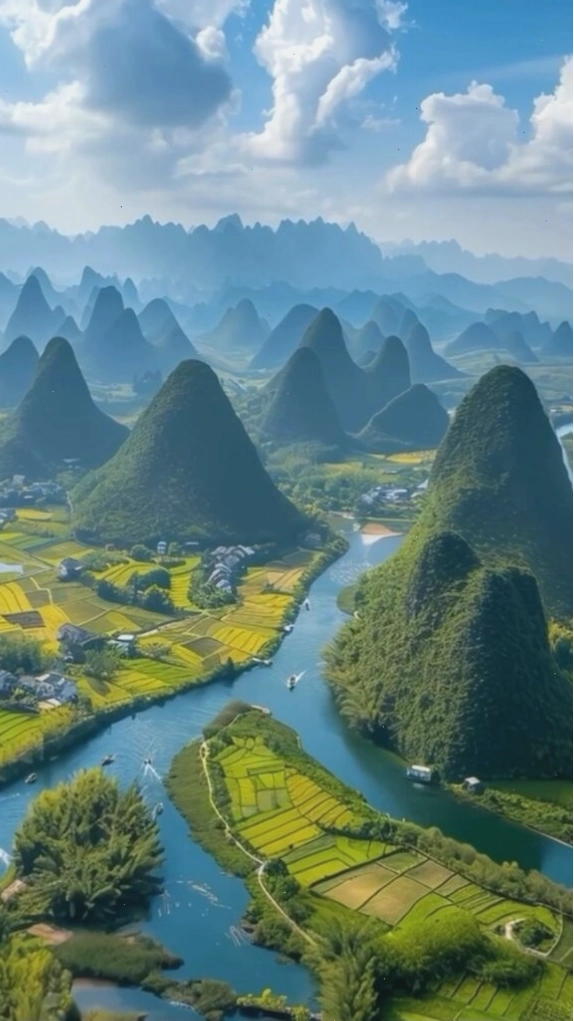 Dòng sông uốn lượn qua thung lũng núi đá xanh
