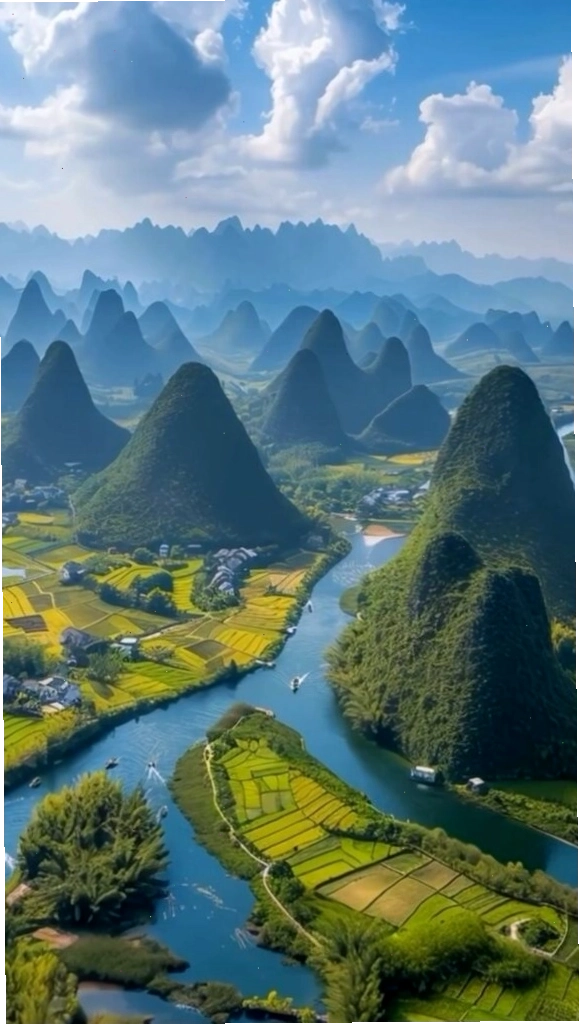 Dòng sông xanh uốn lượn qua thung lũng núi đá hùng vĩ