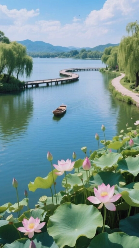 Hình nền con đường ven hồ yên bình