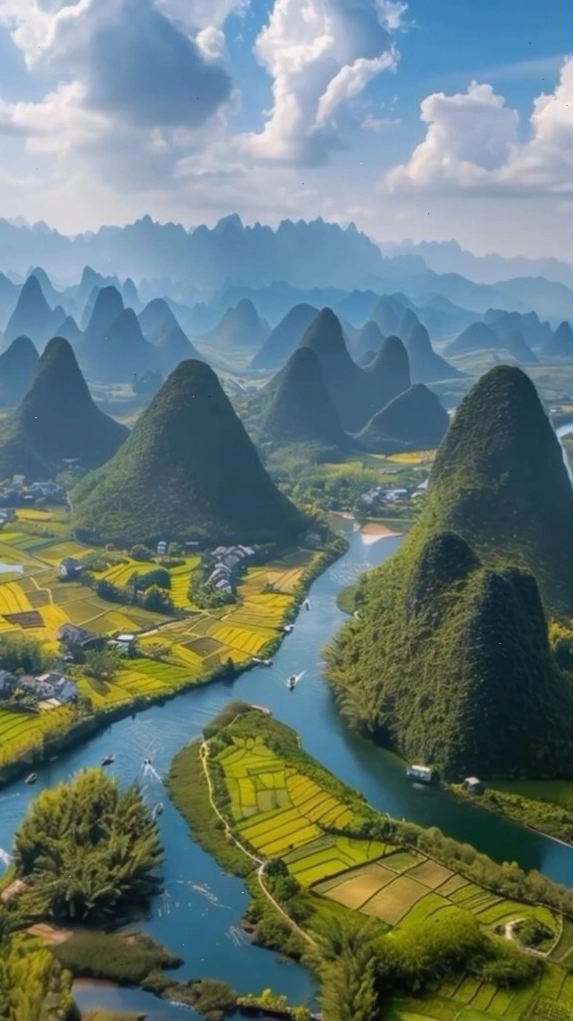 Hình nền điện thoại phong cảnh dòng sông uốn lượn qua thung lũng núi đá xanh