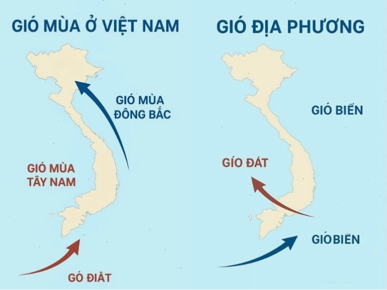 Minh họa các loại gió hoạt động ở Việt Nam