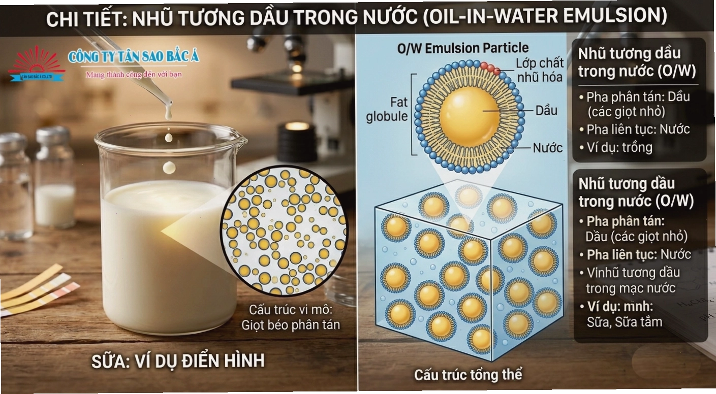 Minh họa cấu trúc nhũ tương dầu trong nước