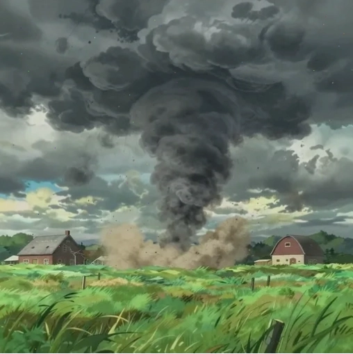 Minh họa hình ảnh cơn lốc xoáy tornado với hình dạng phễu đặc trưng.