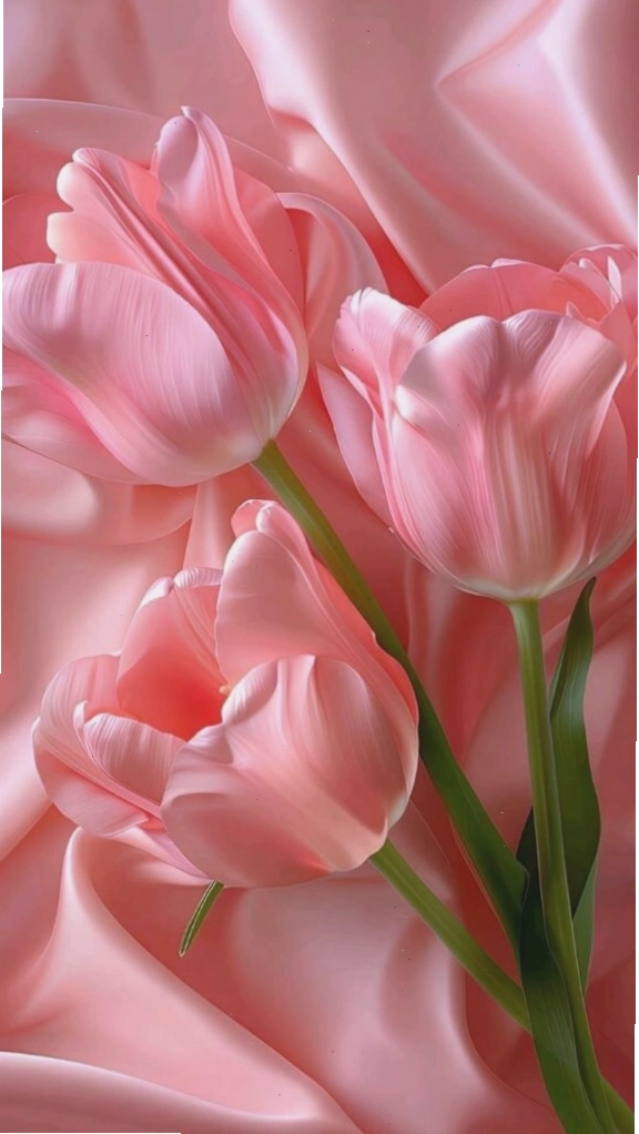 Những cánh tulip hồng mềm mại dưới ánh hoàng hôn