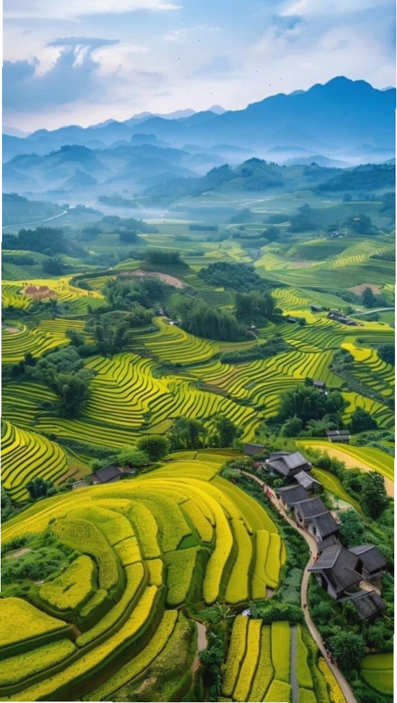 Ruộng bậc thang xanh mướt giữa núi rừng trùng điệp là những bức ảnh phong cảnh đẹp