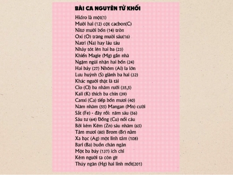 Thực hành ghi nhớ hóa trị qua bài hát