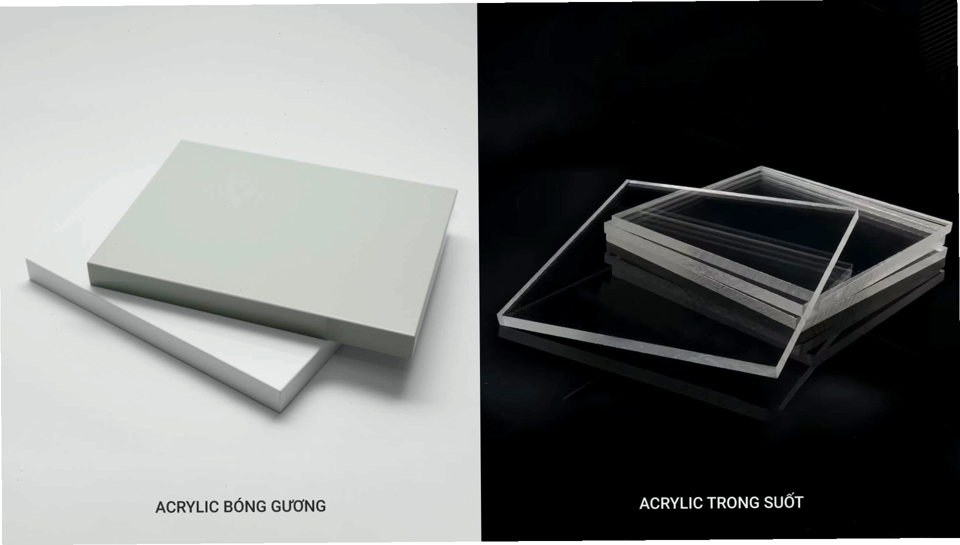 Vật liệu nhựa acrylic với bề mặt bóng mịn và đa dạng màu sắc