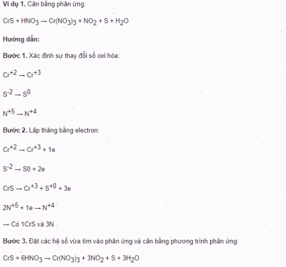 Ví dụ cân bằng phương trình hóa học bằng thăng bằng electron