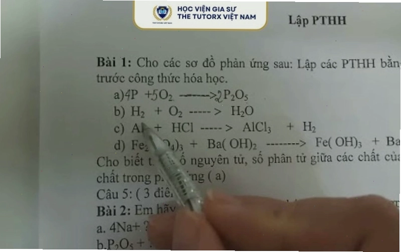 Ví dụ về cách viết phương trình phản ứng hóa học