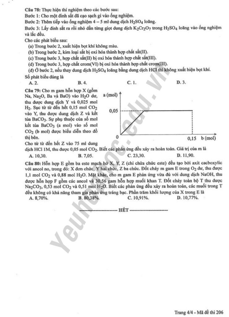 Đề thi THPT Quốc gia 2023 môn hóa - Mã đề 206