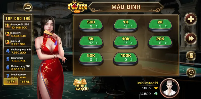 Chơi game bài Mậu Binh tại iWin: Nhiều mức cược khác nhau